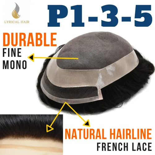 Vista 5 de Toupee para hombre pieza de cabello humano fino mono tupé piel de poliéster transparente alrededor de la pieza para hombres sistema de reemplazo