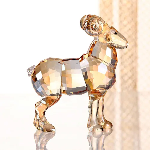 Vista 3 de DOJOZ Colección de figuras de animales de cabra de cristal, estatua coleccionable para decoración del hogar (dorado)