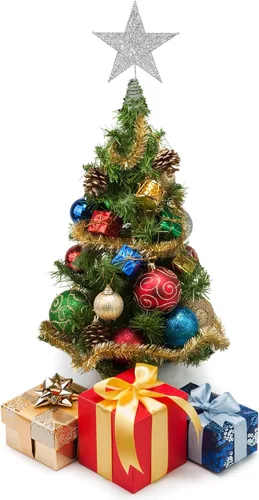 Vista 4 de ADXCO Decoración de metal para árbol de Navidad, estrella con purpurina para árbol de Navidad con alambre brillante en relieve, para decoración
