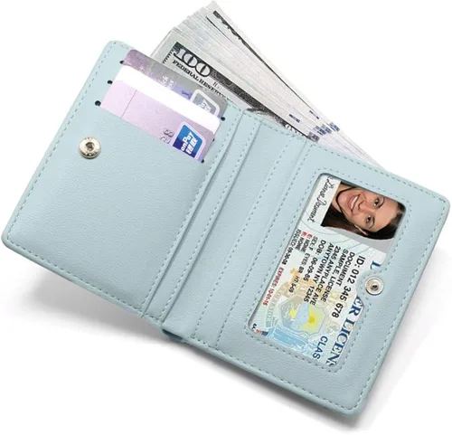 Vista 3 de AnnabelZ Billetera pequeña de cuero plegable para mujer, mini monedero corto