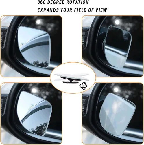 Vista 9 de 2 piezas Espejo retrovisor automotriz, espejo para punto ciego, espejos ajustables HD sectoriales, espejos convexos de gran ángulo sin marco
