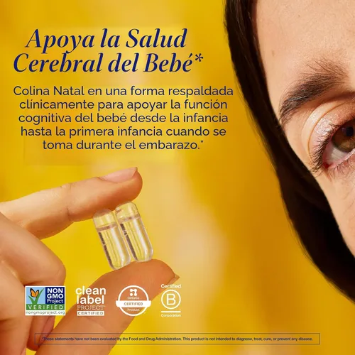 Vista 2 de Suplemento de Colina Ritual Natal, 550mg, Apoya la función cognitiva del bebé cuando se toma durante el embarazo y el contenido de colina