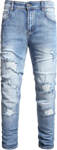 Vista 2 de AITITIA Jeans rasgados para hombre Pantalones de mezclilla elásticos ajustados