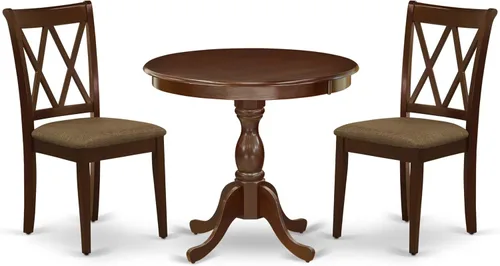 Vista 20 de East West Furniture AMCL3-BCH-W - Juego de mesa de comedor de 3 piezas contiene una mesa de cocina redonda con pedestal y 2 sillas de comedor, 36 x