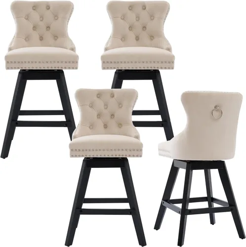 Vista 10 de cinkehome Juego de 2 taburetes de bar giratorios de altura de mostrador, taburetes de bar tapizados de terciopelo con respaldo, sillas de bar