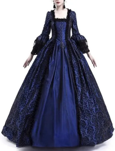 Vista 3 de cooki Disfraces de Halloween para mujer, vestido gótico, medieval, renacentista, vestido victoriano, vestido de novia de bruja gótica con hombros