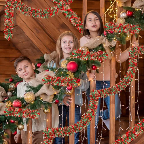 Vista 5 de Guirnalda de Oropel de Navidad de 50 Pies, Guirnalda de Oropel Gruesa, Decoraciones para Árbol de Navidad, Guirnalda Metálica Trenzada de Oropel Mix3
