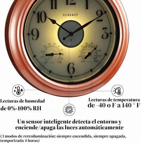 Vista 4 de CLXEAST Relojes iluminados de 18 pulgadas para interior y exterior con sensor inteligente, reloj de pared moderno estilo granja con temperatura