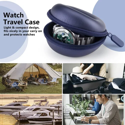 Vista 5 de HELMDY Reloj de viaje para hombres caja de almacenamiento portátil de un solo reloj caja de viaje 1 ranura - Se adapta a todos los relojes