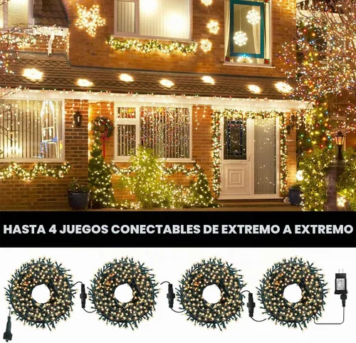 Vista 5 de Cadena de 300 luces LED para árbol de Navidad de 105 pies, luces navideñas enchufables con 8 modos y certificación UL, luces para interiores