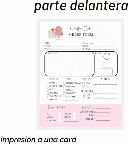 Vista 2 de Hojas de formulario de pedido de pastel personalizadas Paquete de 50 para panaderos, postres, bodas, fiestas de cumpleaños, libro de formularios