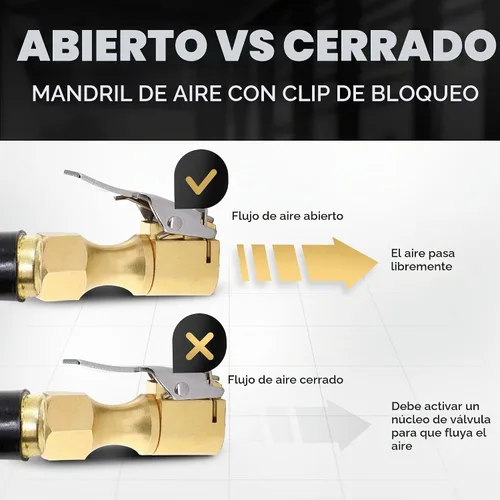Vista 4 de Portabrocas de Aire, Portabrocas de Aire para Neumáticos de Flujo Cerrado de Servicio Pesado con Bloqueo, Con Conexión Rápida, Latón Macizo, Rosca
