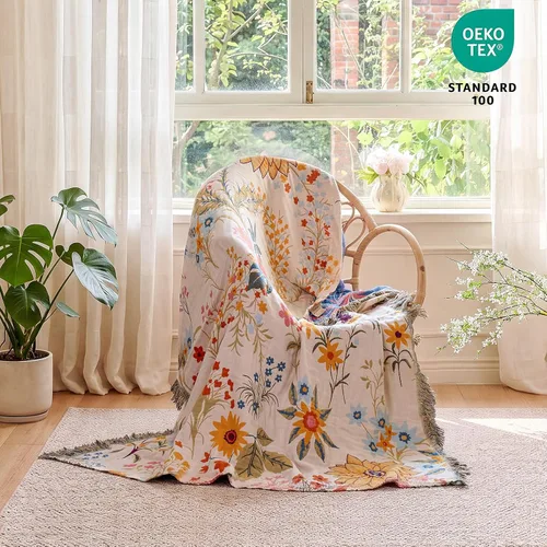 Vista 167 de MSGKV - Manta bohemia/primaveral de algodón para sofá y sala de estar, de gasa acogedora, de 50 x 60 pulgadas 50"x60" Cotton Throw, Woven Bird