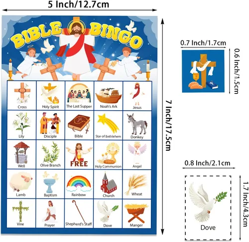 Vista 2 de Juego de bingo bíblico para 24 jugadores, juego de bingo para adultos, actividad de la iglesia dominical cristiana de Jesús, suministros