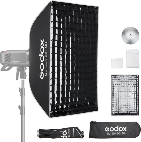 Vista 12 de Godox Mini Softbox 30cm*45cm/ 11.8in*17.7in with Grid Bowens Mount Softbox Caja de luz compacta de iluminación de fotografía de ajuste rápido