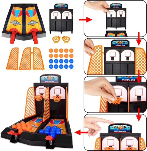 Vista 5 de ArtCreativity Mini Basketball Tabletop Game with 20 Mini Balls or 24 Replacement Balls, 2-Player Desktop Arcade Basketball Toy for Kids and Adults
