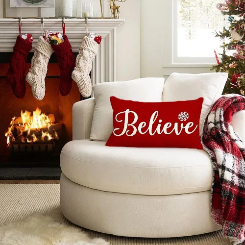 Vista 8 de RABUSOFA - Fundas de almohada navideñas de 12 x 20 pulgadas, decoración de invierno de Navidad roja