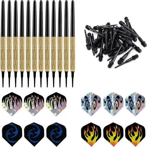 Vista 4 de Accmor 12 piezas de dardos con punta de plástico, juego de dardos de punta suave, dardo de punta de plástico de 14g, se adjunta extra 36 puntas