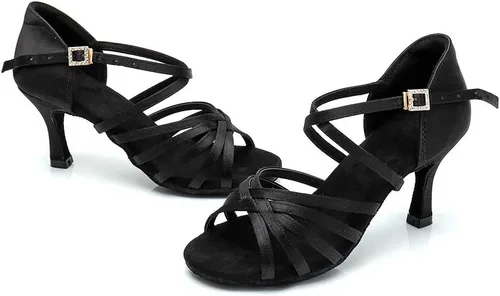 Vista 2 de RoseMoli Zapatos de baile latino para mujer, de satén, profesional, para sala de baile, salsa, práctica, rendimiento