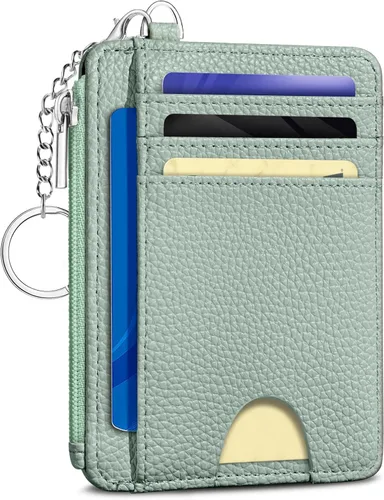 Vista 9 de Kelvoris Tarjetero pequeño para mujer, cartera delgada con bloqueo RFID, llavero con bolsillo para monedas con cremallera, bolsillo frontal