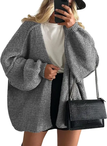 Vista 20 de PRETTYGARDEN Suéteres tipo cárdigan de gran tamaño para mujer Albaricoque