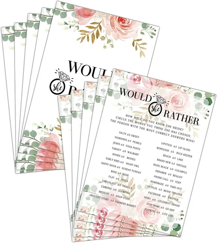 Vista 9 de Juego de despedida de soltera – What In Your Purse Tarjetas de fiesta para boda – Decoración floral de fiesta de boda – Suministros y actividades