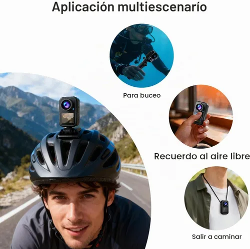 Vista 3 de Mini cámara de acción 4K, estabilización EIS, gran angular de 130°, pantalla táctil dual, grabación previa, impermeable para vlogging, aventuras al