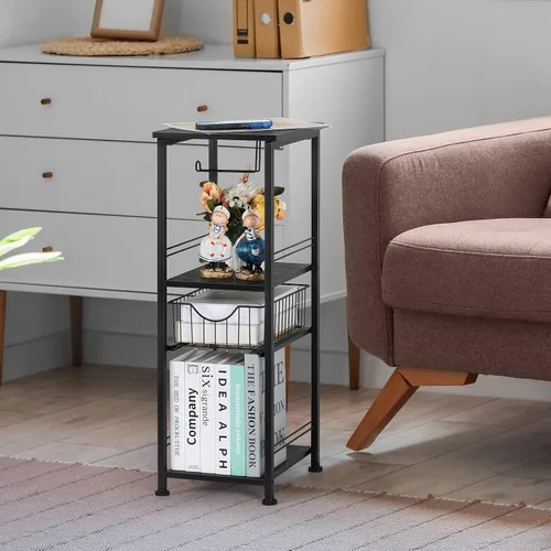 Vista 6 de OYEAL Armario de almacenamiento de papel higiénico negro pequeño estante lateral de baño con cajón estrecho gabinete de almacenamiento de toallas