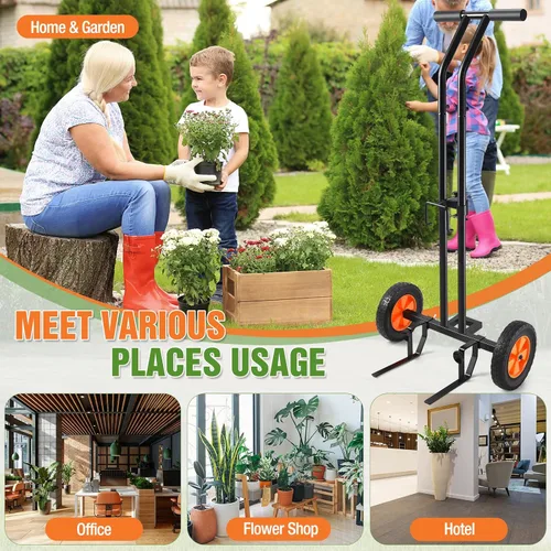Vista 7 de Carrito de plantas con ruedas, carrito de plantas resistente con brazo de agarre ajustable y ventosas para macetas, carrito de mudanza de macetas
