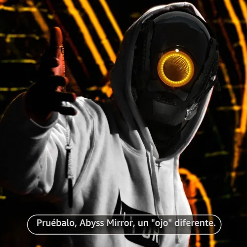 Vista 5 de foymi Máscara de casco punk - Máscara futurista con luces de espejo infinito, máscara Techwear, disfraz de cosplay