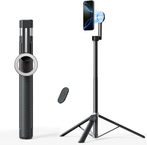 Vista 8 de TODI Trípode magnético de 65" para iPhone con control remoto, palo de selfie para iPhone Magsafe, soporte de trípode para teléfono celular