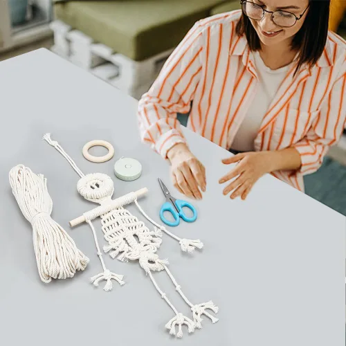 Vista 5 de FREEBLOSS Kit de esqueleto de macramé para Halloween, decoración de macramé con instrucciones (idioma español no garantizado), decoración de fiesta