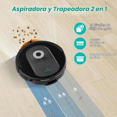 Vista 3 de Robot aspirador y trapeador combinado, 4000 pa automático con tanque de agua y cubo de basura, robot de aspiradora inteligente de carga automática