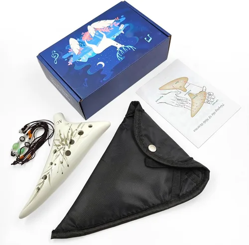 Vista 4 de SENHAI Instrumento Ocarina de 12 agujeros, instrumento musical Ocarina de cerámica con partitura musical, cordón y bolsa protectora de regalo