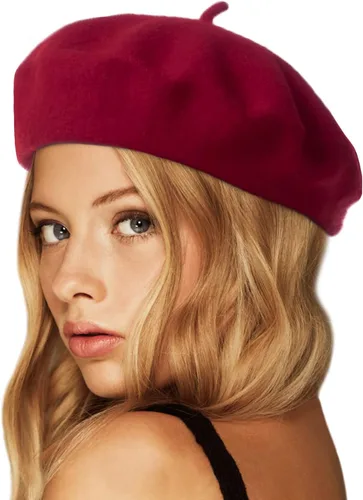 Vista 24 de Wheebo Boina de lana, color sólido, estilo francés, gorro cálido de invierno para mujeres y niñas Albaricoque