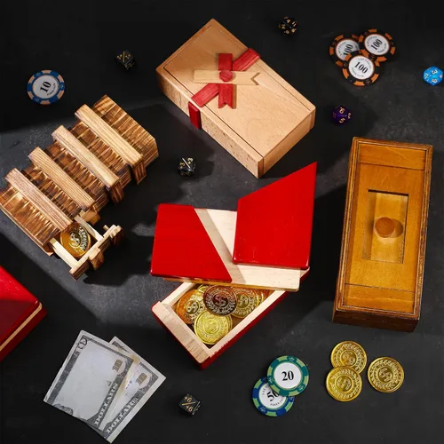 Vista 5 de Zhanmai 4 Piezas Cajas de Rompecabezas de Madera Cajas de Rompecabezas de Madera para Tarjetas de Regalo Portadores de Estuches de Dinero