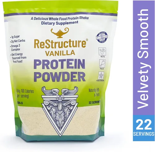 Vista 3 de RnA ReSet - Proteína en polvo ReStructure, Keto, Fórmula Paleo, 1G de azúcar, 1G de carbohidratos netos, solo 80 calorías por porción. Vainilla