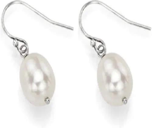 Vista 3 de Juego de collar de perlas cultivadas de agua dulce barroca blanca de 0.394-0.413 in de plata de ley de 18 pulgadas y aretes de aro