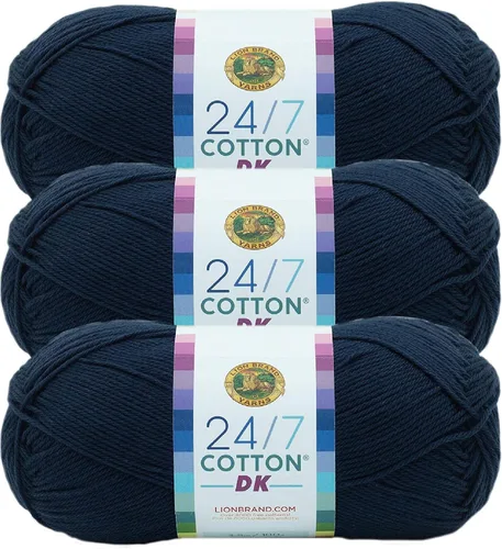 Vista 26 de Lion Brand Yarn Estampados DK de algodón 24/7, hilo para tejer, ganchillo y manualidades, azul, paquete de 1 Cotton Yarn for Knitting, Crochet