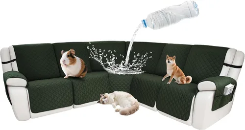 Vista 127 de Fundas impermeables para sofá reclinable seccional en forma de L, 7 piezas, antideslizantes, lavables, juego de fundas reclinables para mascotas