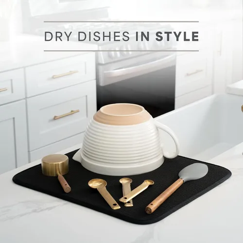 Vista 3 de S&T INC. Tapete de microfibra para secado de platos, reversible y absorbente para cocina, de 16 x 18 pulgadas, color negro