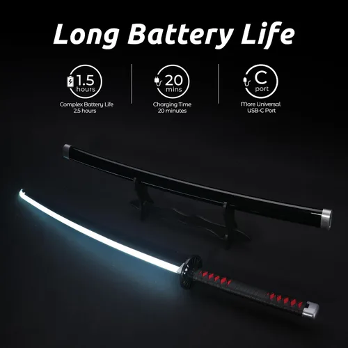 Vista 2 de Zisu Espada Katana LED brillante de anime para cosplay, espada iluminada recargable de 40 pulgadas con soporte y cinturón