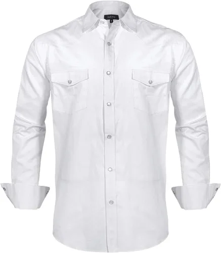 Vista 13 de Men's Western Cowboy Shirts-Long Sleeve Snap Button Plaid Shirt, Regular Fit Cotton Casual Shirt