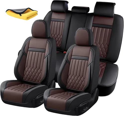 Vista 19 de Juego completo de fundas de asiento de automóvil de cuero napa impermeables y transpirables de 2 plazas, aptas para asientos delanteros de beige