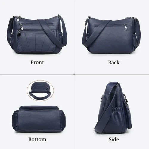 Vista 4 de Bolso cruzado para mujer, bolso de hombro suave de piel sintética, bolso mediano y espacioso, bolso de mano de moda con asa superior