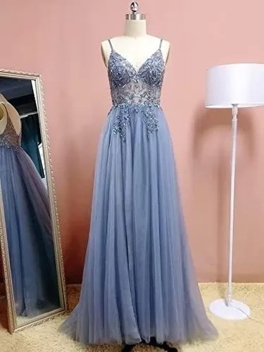 Vista 8 de Elegante vestido de encaje largo con cuello en V adecuado para todas las ocasiones, fiesta de graduación, cóctel, fiesta, vestido de noche formal