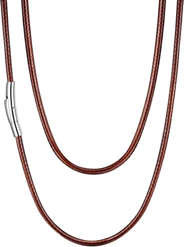 Vista 32 de U7 - Collar de cordón de cuero con cierre de acero inoxidable personalizable/negro, cadena de cuerda de cera tejida impermeable de color a. 2MM
