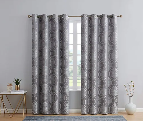Vista 2 de HLC.ME Montero Damask - Cortinas de bloqueo completo de luz al 100%, fuerte aislamiento térmico, ahorro de energía en calor o frío, protección UV