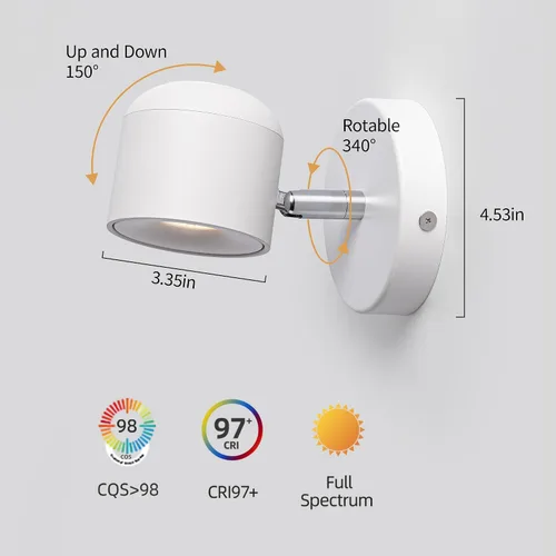 Vista 2 de Aisilan - Lámpara de pared moderna ajustable de Aisilan, lámpara de pared blanca cálida para pasillo, galería, cocina, dormitorio, 7 W, 3000 K