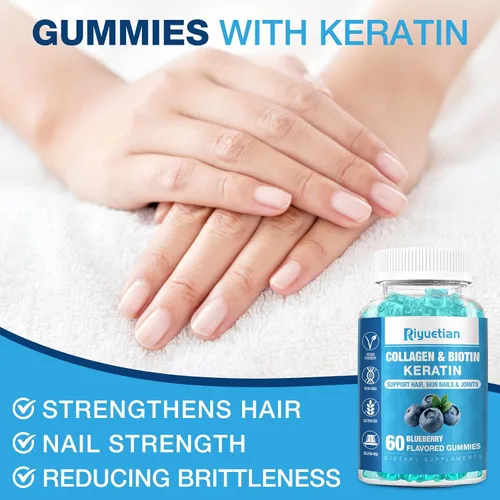 Vista 7 de Gomitas de biotina de 15000 mcg con colágeno para adultos, mujeres y hombres - Gomitas para cabello, piel y uñas con biotina - Colágeno para mujer